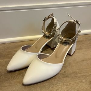 White Wedding Low Block Heels Size 8.5